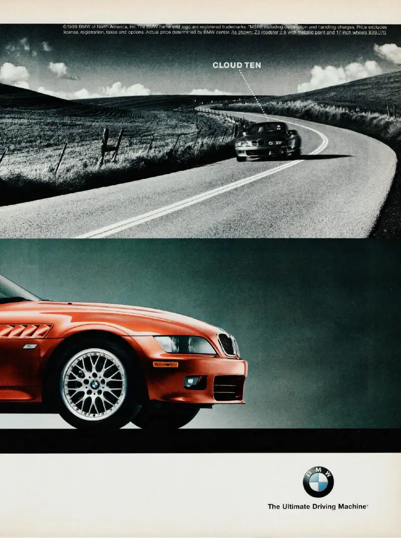 Vintage auto ad: BMW, Cloud Ten. Vintage auto ad: BMW, Cloud Ten.